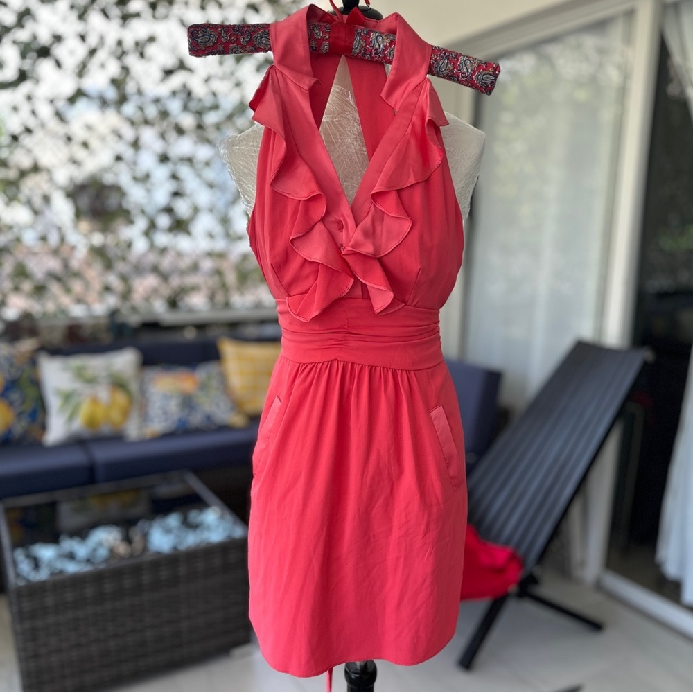 BCBG Coral Backless Ruffle Dress